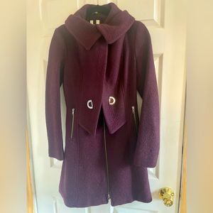 SOIA & KYO Womens XS Deep Purple Wool Blend Coat Double Collar Slim Fit